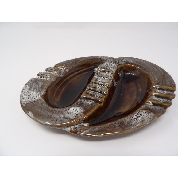 Vintage MCM Marcia Pottery Large Brown and White Ashtray Marked Marcia 405 USA. - Picture 7 of 9